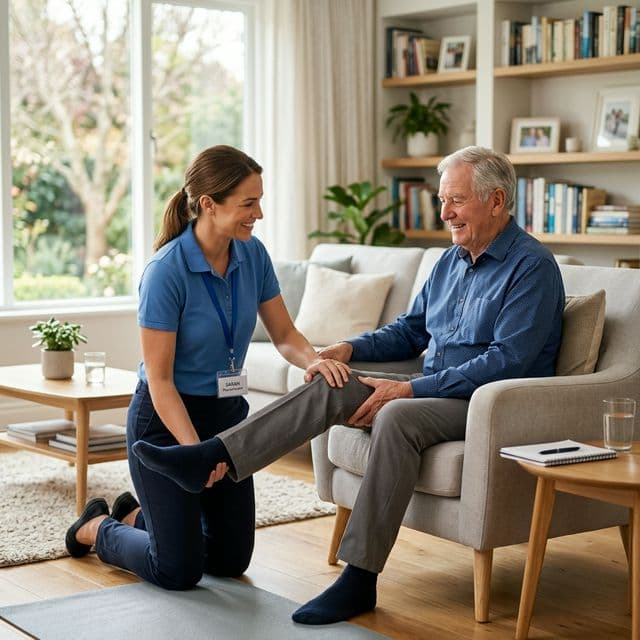 Senior receiving physiotherapy at home in Edmonton