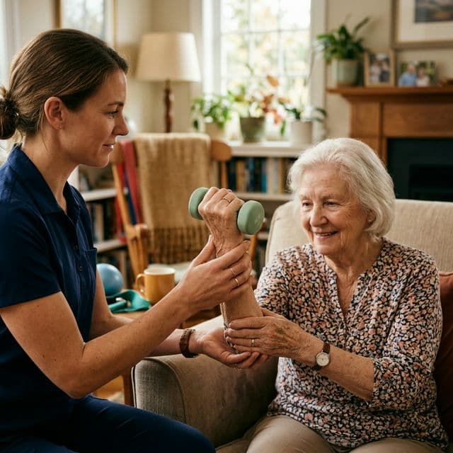 In-home physiotherapy session for elderly patient